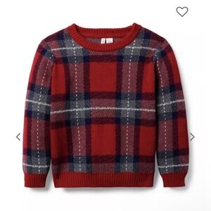 JANIE AND JACK Boys Winter Red Tartan Holiday Plaid Pullover Cozy Sweater Sz 6